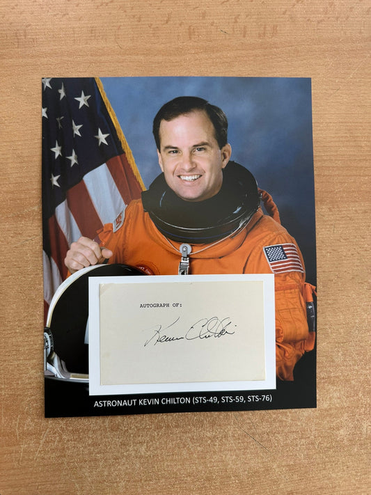 Astronaut Kevin Chilton hand-signed 5x3'' index card on 8x10'' presentation