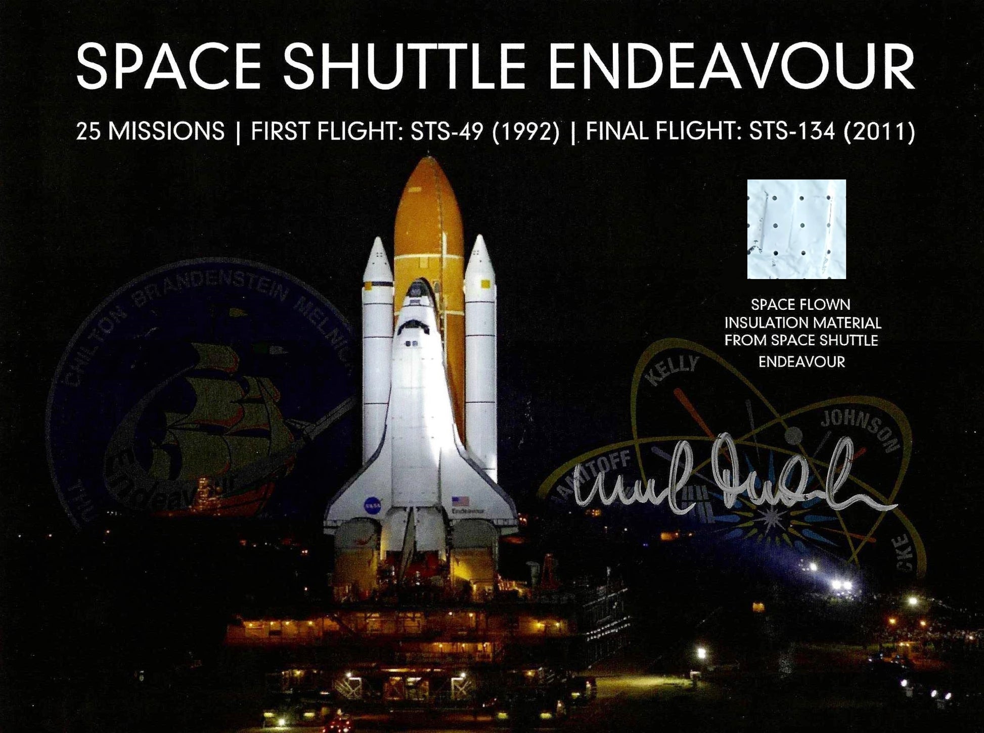 Space Shuttle Endeavour flown artifact presentation - hand-signed by Gerhard Thiele