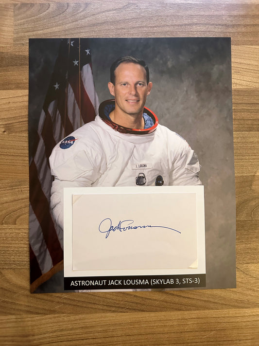 Astronaut Jack Lousma hand-signed 5x3'' index card on 8x10'' presentation #2