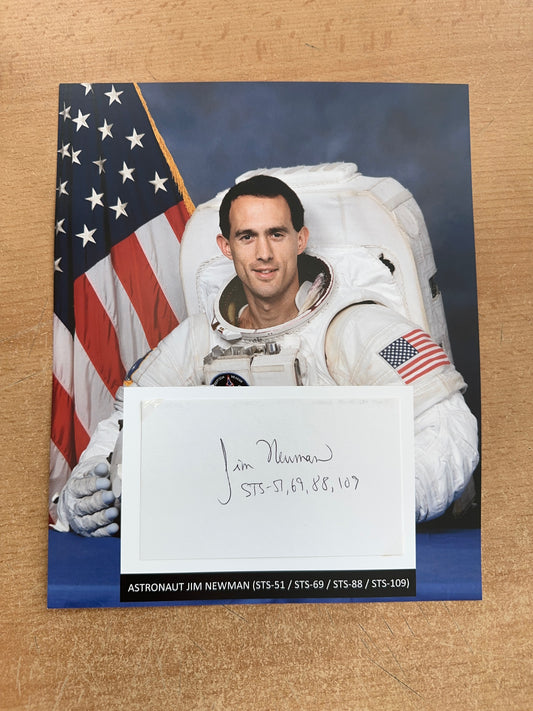 Astronaut Jim Wetherbee hand-signed 5x3'' index card on 8x10'' presentation