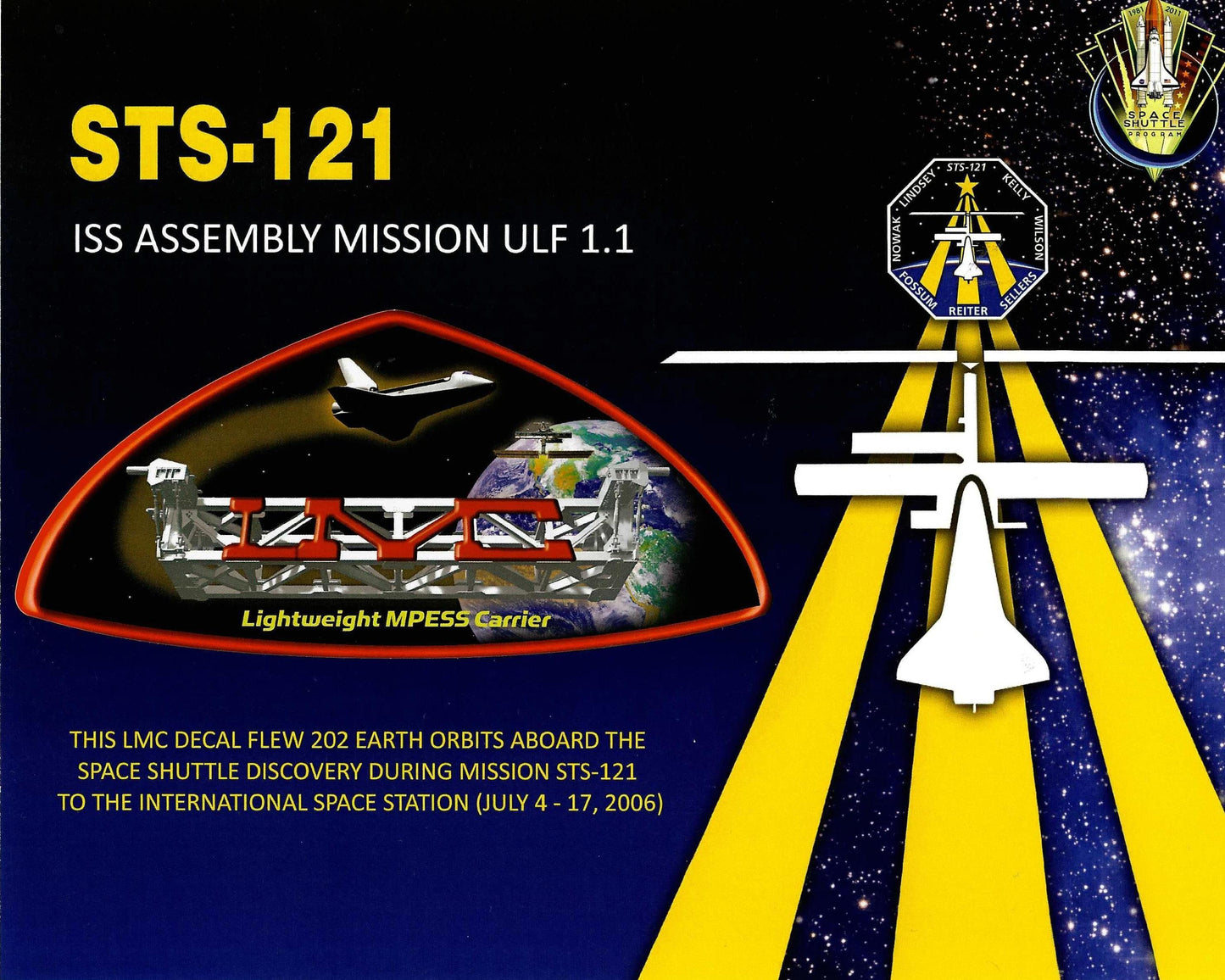 STS-121 flown LMC decal on 8x10'' presentation