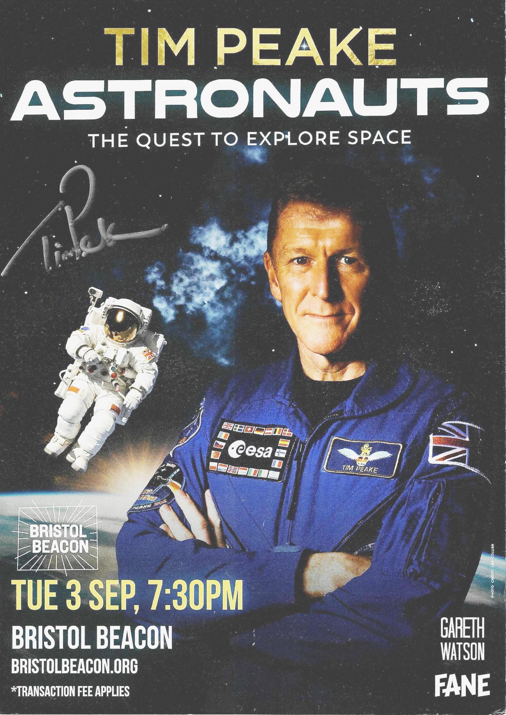 Astronaut Tim Peake signed 8x6'' Theatre flyer