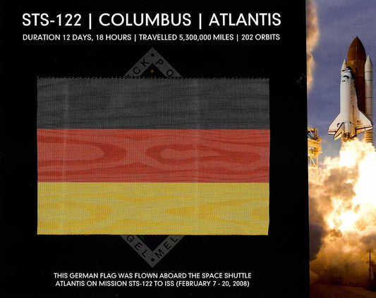 STS-122 flown flag on 8x10'' presentation - ex Hans Schlegel personal collection