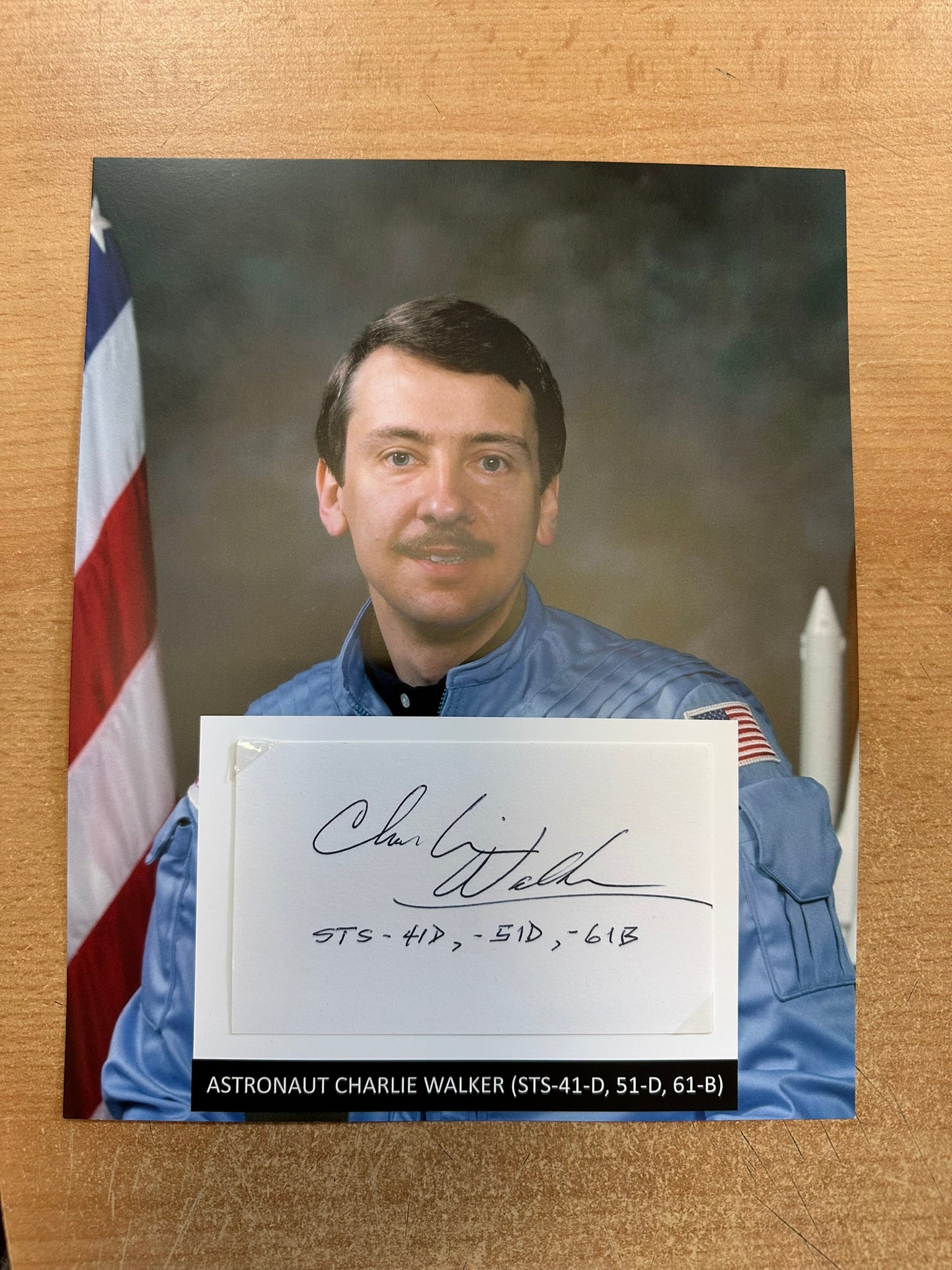 Astronaut Charlie Walker hand-signed 5x3'' index card on 8x10'' presentation