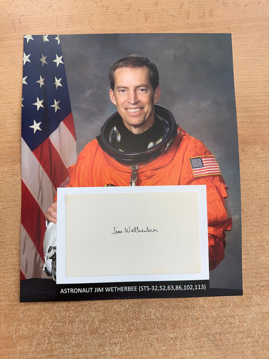 Astronaut Jim Wetherbee hand-signed 5x3'' index card on 8x10'' presentation