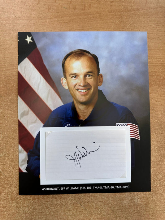 Astronaut Jeff Williams hand-signed 5x3'' index card on 8x10'' presentation