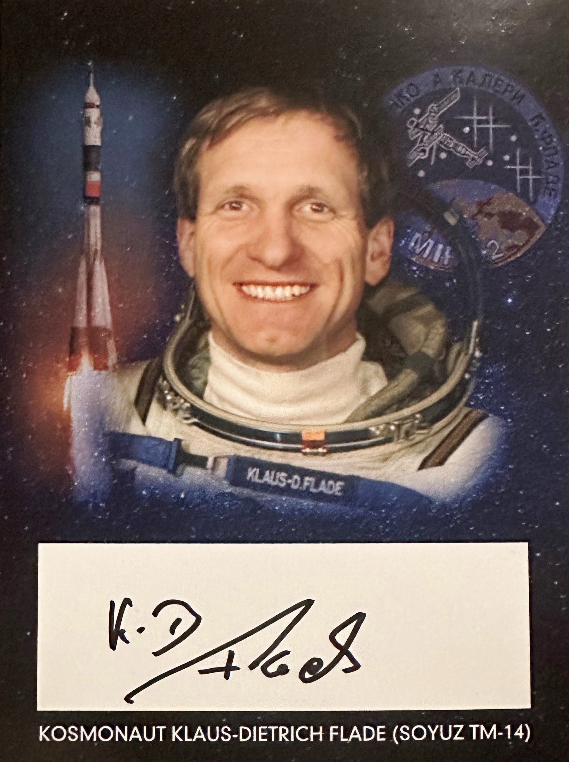 German Cosmonaut Klaus-Dietrich Flade hand-signed portrait 4x6''