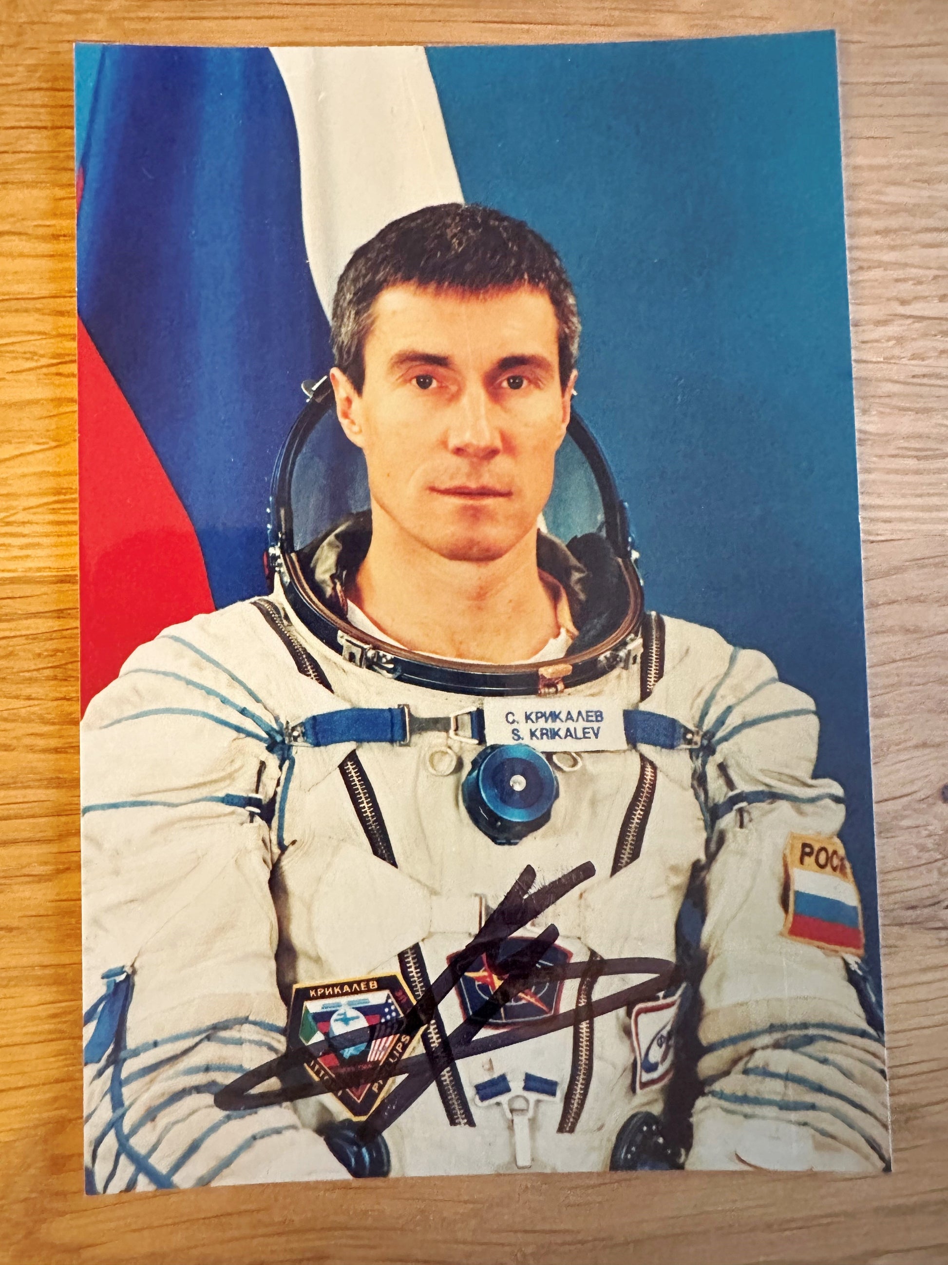 Cosmonaut Sergei Krikalev hand-signed 4x6'' portrait