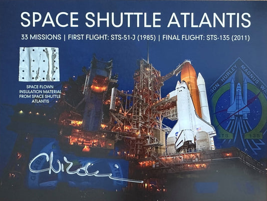 Space Shuttle Atlantis flown artifact presentation - hand-signed by Claude Nicolier