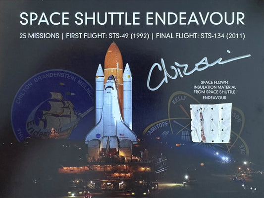 Space Shuttle Endeavour flown artifact presentation - hand-signed by Claude Nicolier