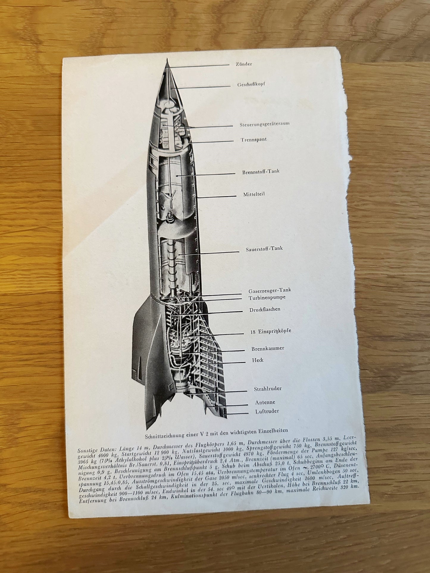 German Rocket Pioneer Herrmann Oberth hand-signed newspaper cut V-2 (6x8'')